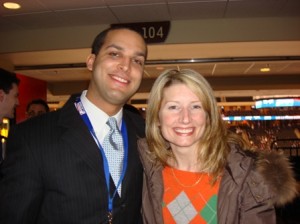 Kim Sailer and Aaron Parchem in a photo for the Manleywoman Skatecast, a figure skating podcast