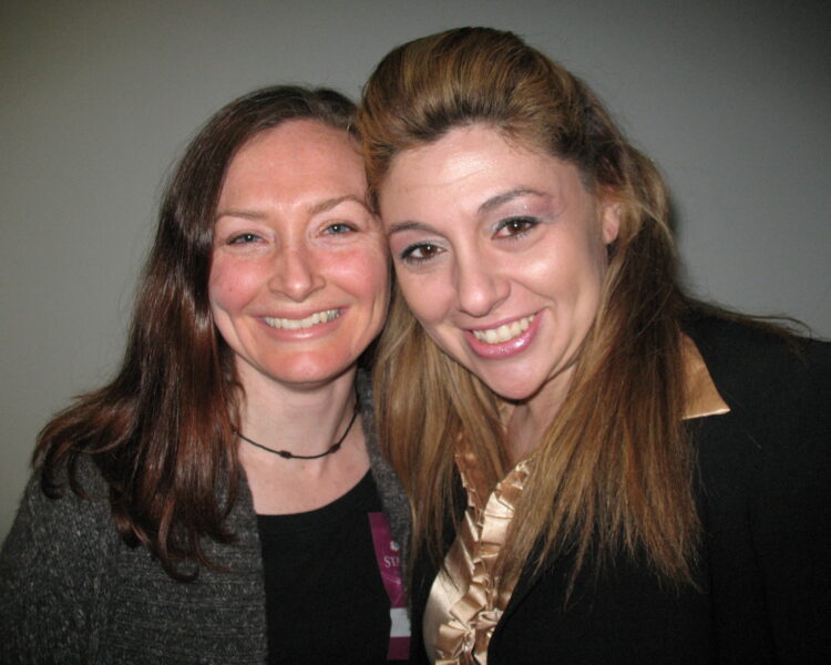 Allison Manley and Tara Modlin in a photo for the manleywoman skatecast, a figure skating podcast