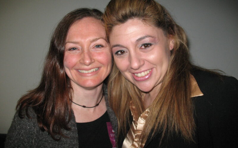 Allison Manley and Tara Modlin in a photo for the manleywoman skatecast, a figure skating podcast