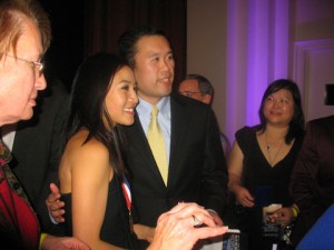 Michelle Kwan and Vincent Leung in a photo for the Manleywoman Skatecast, a figure skating podcast