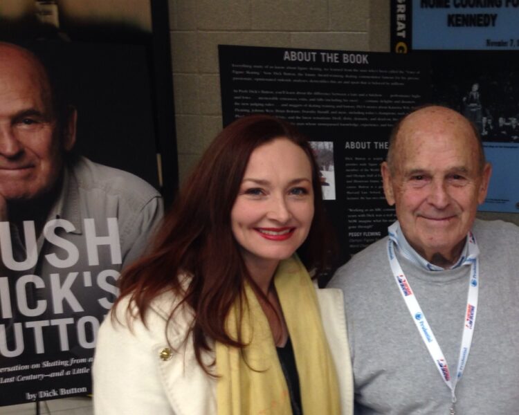 Allison Manley and Dick Button at the 2014 US Championships for the manleywoman skatecast, a figure skating podcast