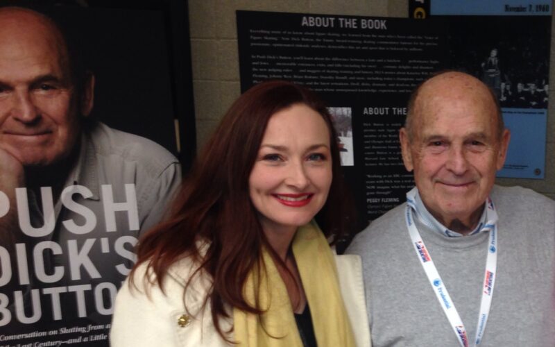 Allison Manley and Dick Button at the 2014 US Championships for the manleywoman skatecast, a figure skating podcast