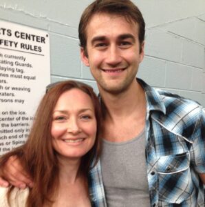 Allison Manley and Ryan Bradley in a photo for the manleywoman skatecast, a figure skating podcast