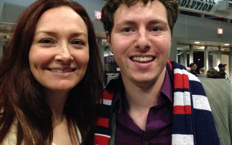 Allison Manley and Parker Pennington in a photo for the manleywoman skatecast, a figure skating podcast