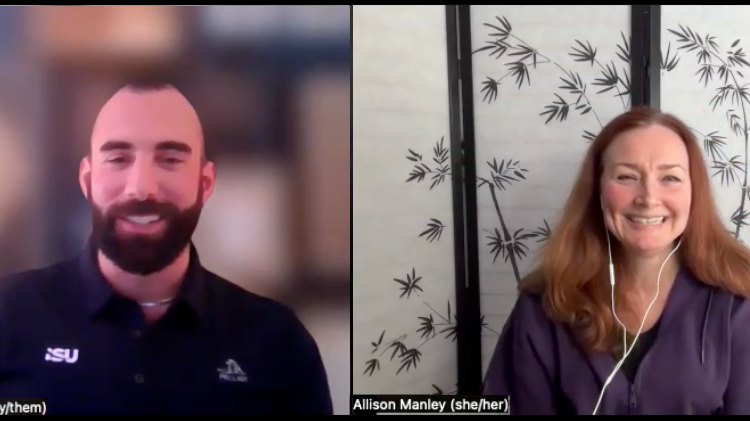 Allison Manley and Timothy LeDuc on a Zoom call.