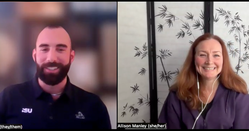 Allison Manley and Timothy LeDuc on a Zoom call.